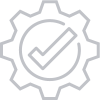 Vector line graphic of a gear with a checkmark in the middle